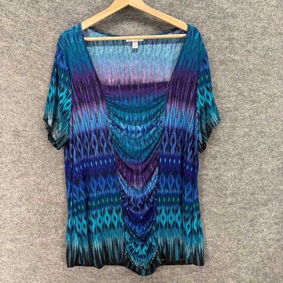 Dressbarn Tops - Dressbarn Blouse Women 18/20 Plus Blue Striped Square Neck Short Sleeve Casual